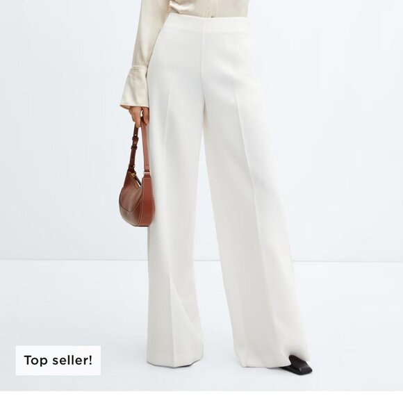 NWT Mango Women's Cream High-Waist Cream Open Side Trousers Pants Sz Large 2767 - Picture 2 of 14